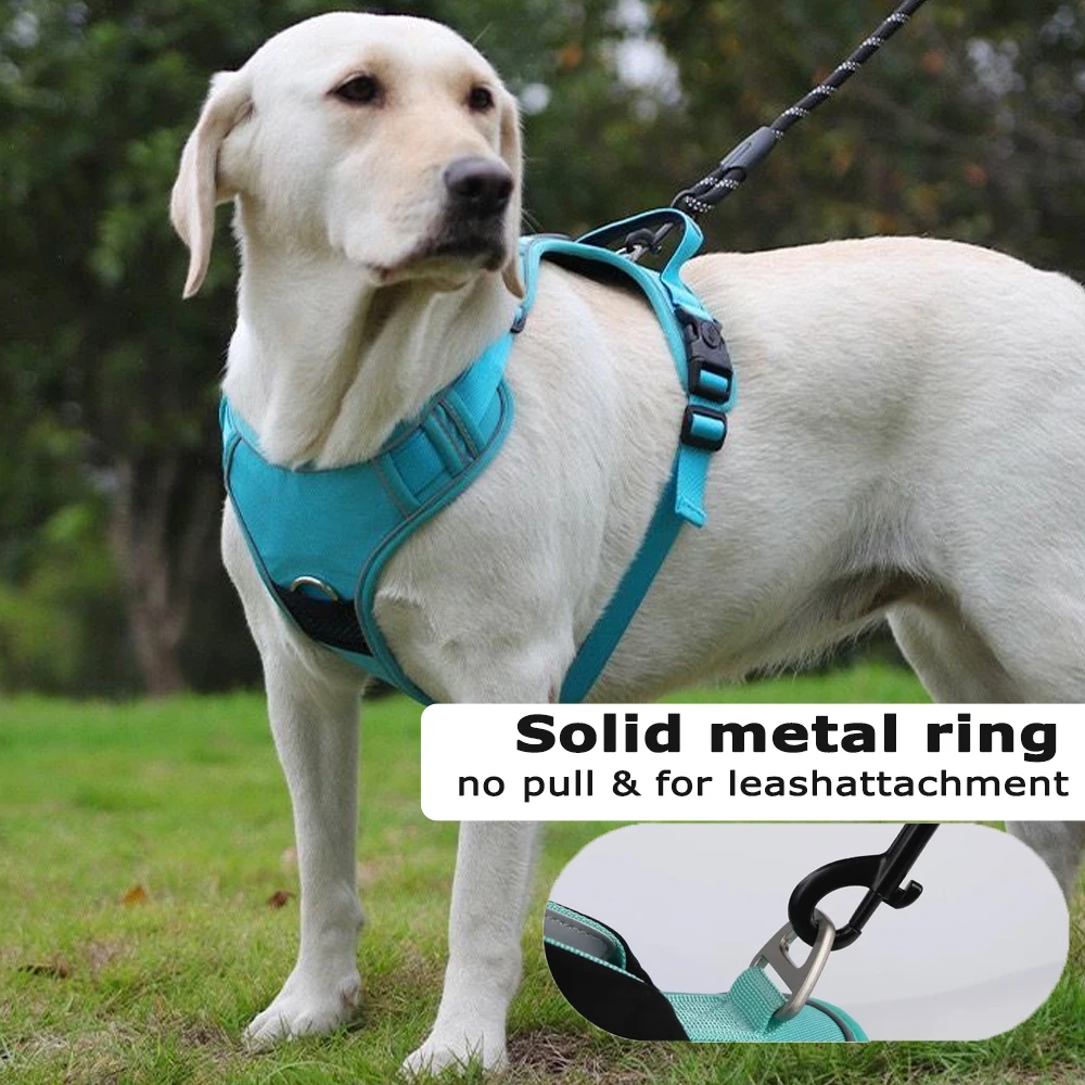 Dog Harness with Airtag Holder and Leash Set-Premium Oxford Breathable Material Durable Reflective Dog Harness and Leash Set